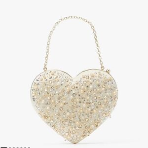 Bridal Ivory Embellished 3d Heart Clutch